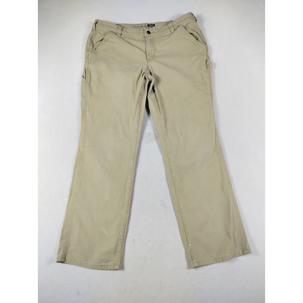 Carhartt Rugged Flex Pants‎ Womens 16 Beige Loose Fit Canvas Carpenter Workwear